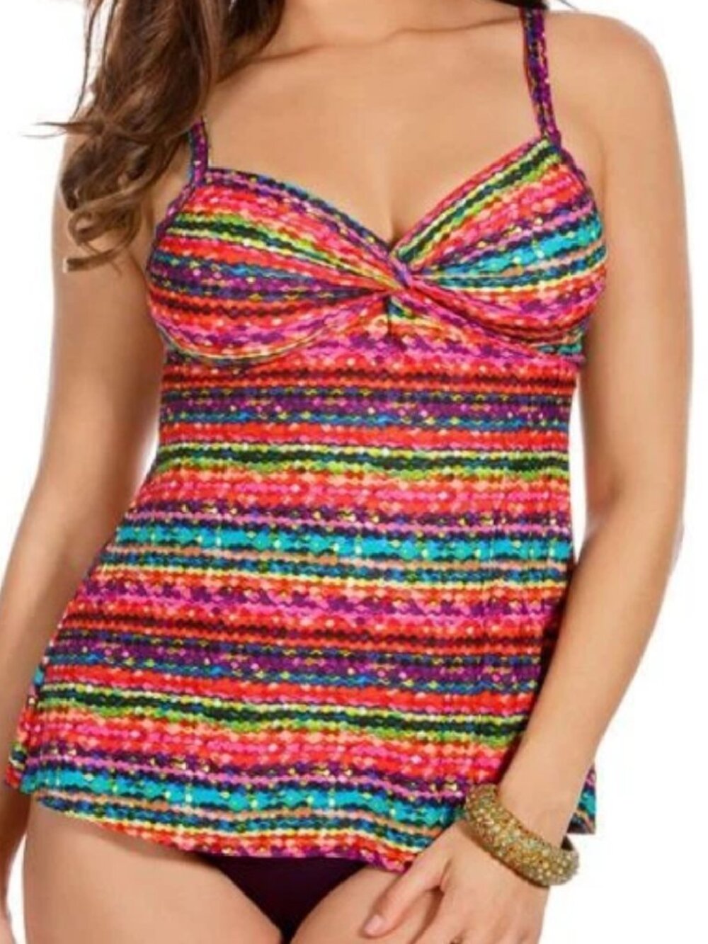MiracleSuit Tankini Top Swim 12 Multicolor Twist Front Underwire Slimming Beach‎